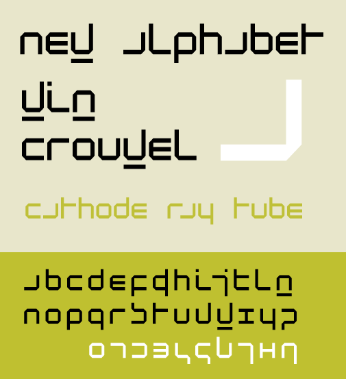 A sample of the font New Alphabet, which is almost entirely illegible but made using digital technology